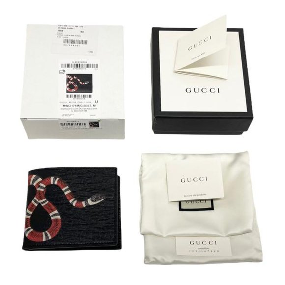 Gucci Black Kingsnake Print Leather Men's Bifold Wallet - Picture 3 of 6
